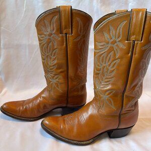 Vintage Justin Western Cowgirl Boots Honey Brown Classic Embroidered Size 7B